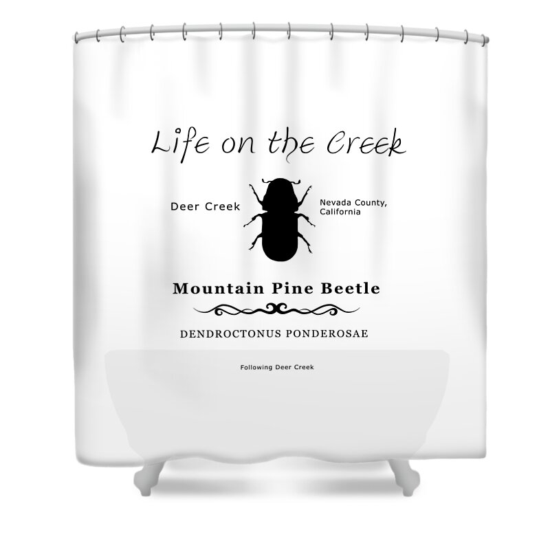 Bark Beetle Shower Curtain featuring the digital art Mountain Pine Beetle black on white by Lisa Redfern