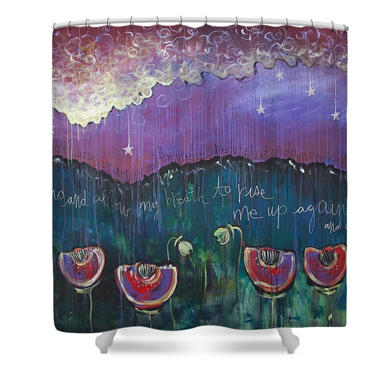 Mountains Shower Curtain featuring the painting Mountain Poppies by Laurie Maves ART