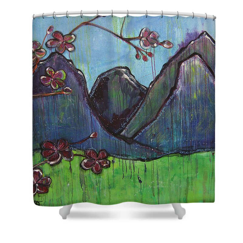 Mountains Shower Curtain featuring the painting Copper Mountain Pose by Laurie Maves ART
