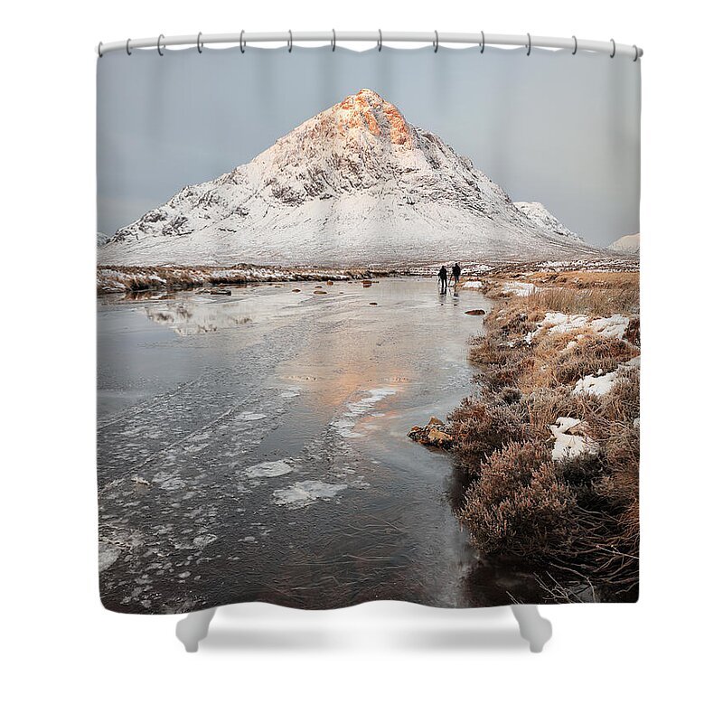 The Buachaille Shower Curtain featuring the photograph Mountain Sunrise Glencoe by Grant Glendinning