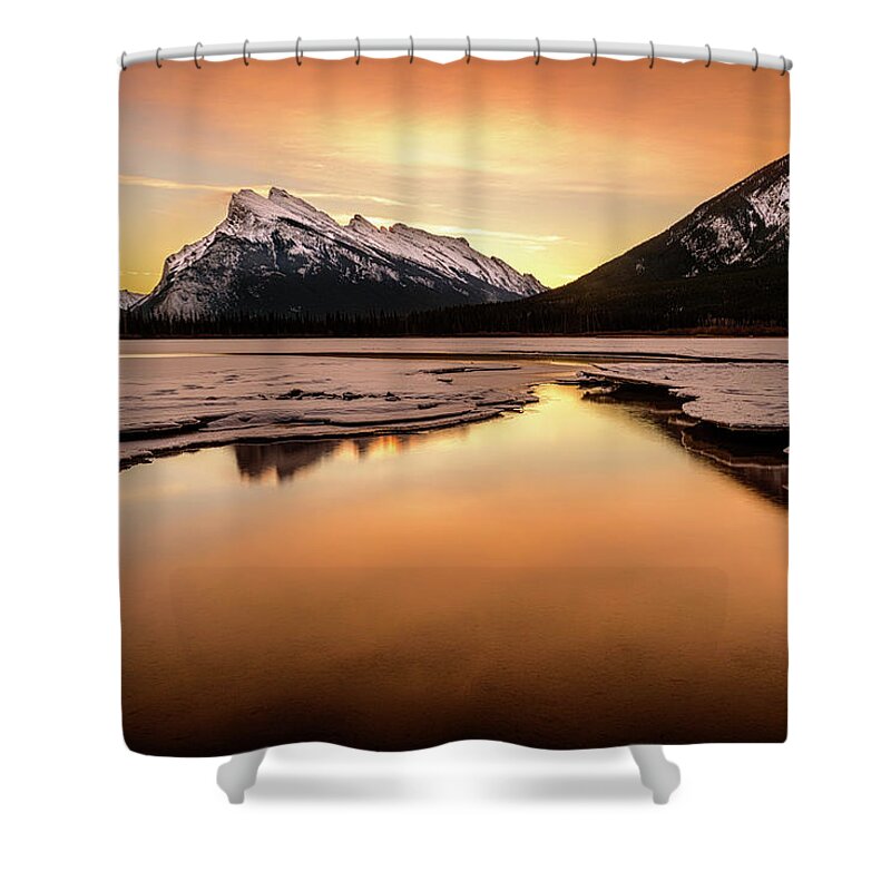 Rocky Mountain Shower Curtain featuring the photograph Mountain Sunrise by Yves Gagnon