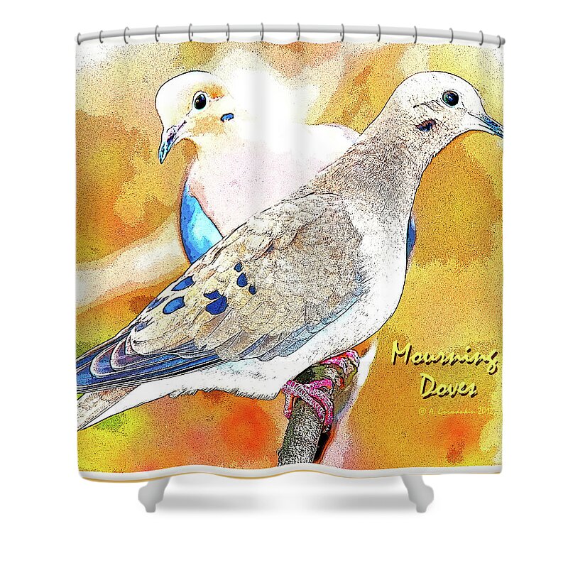 Mourning Dove Pair Shower Curtain featuring the digital art Mourning Dove Pair Poster Image by A Macarthur Gurmankin