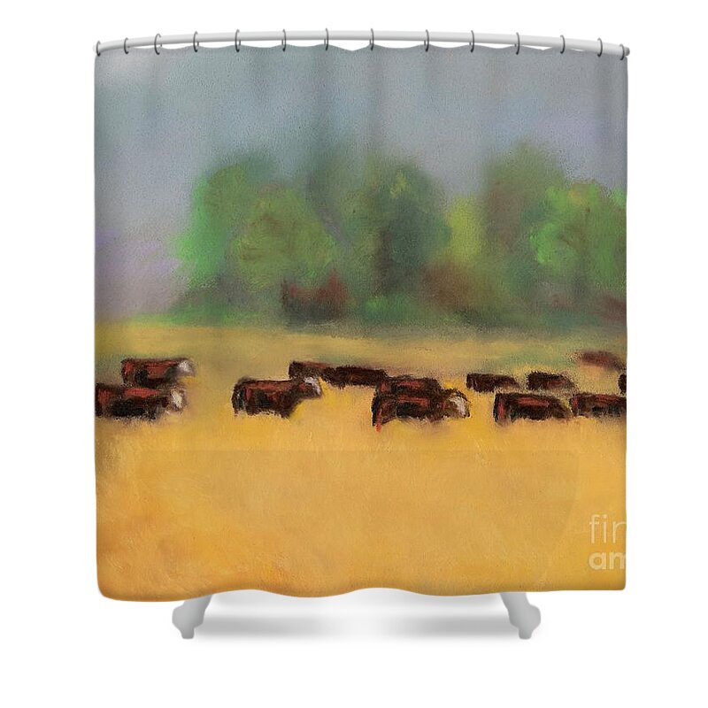 Cattle Shower Curtain featuring the painting Moving on by Frances Marino
