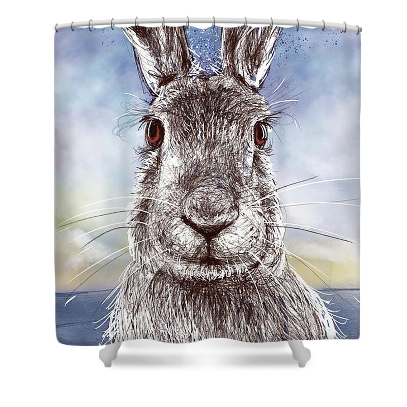 Bunny Shower Curtain featuring the digital art Mr. Rabbit by AnneMarie Welsh