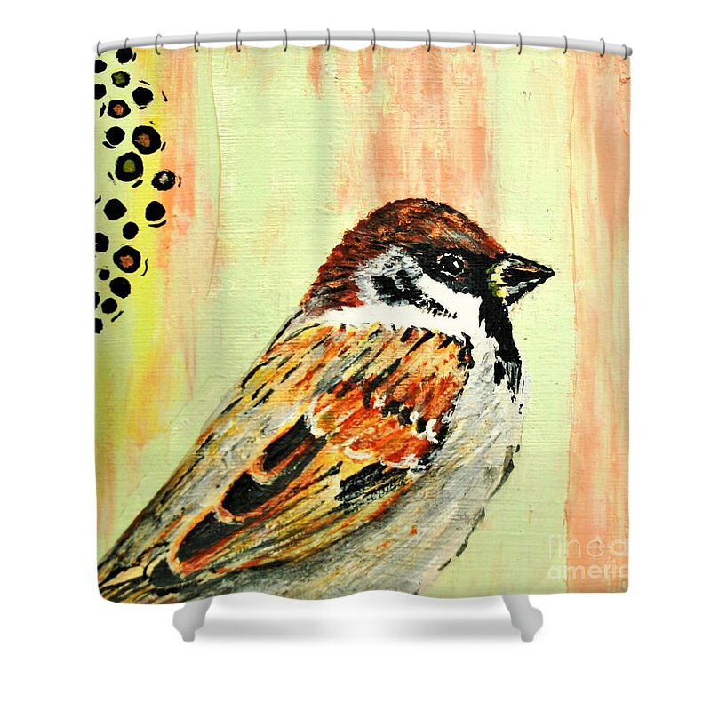 Bird Shower Curtain featuring the painting Mr Sparrow by Tracey Lee Cassin
