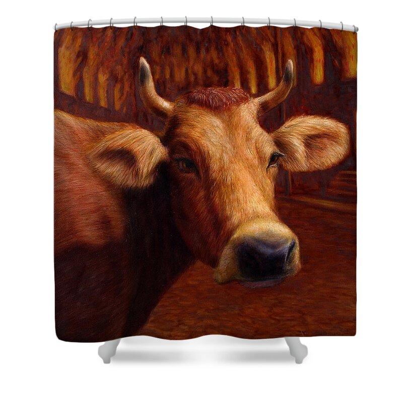 Cow Shower Curtain featuring the painting Mrs. O'Leary's Cow by James W Johnson