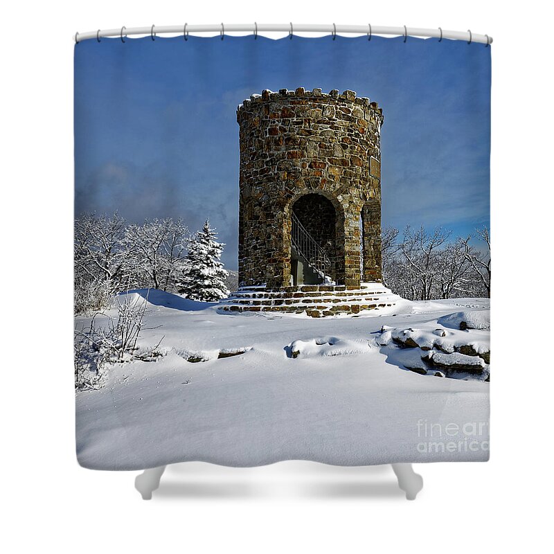 Tower Shower Curtain featuring the photograph Mt. Battie tower, Camden, Maine by Kevin Shields