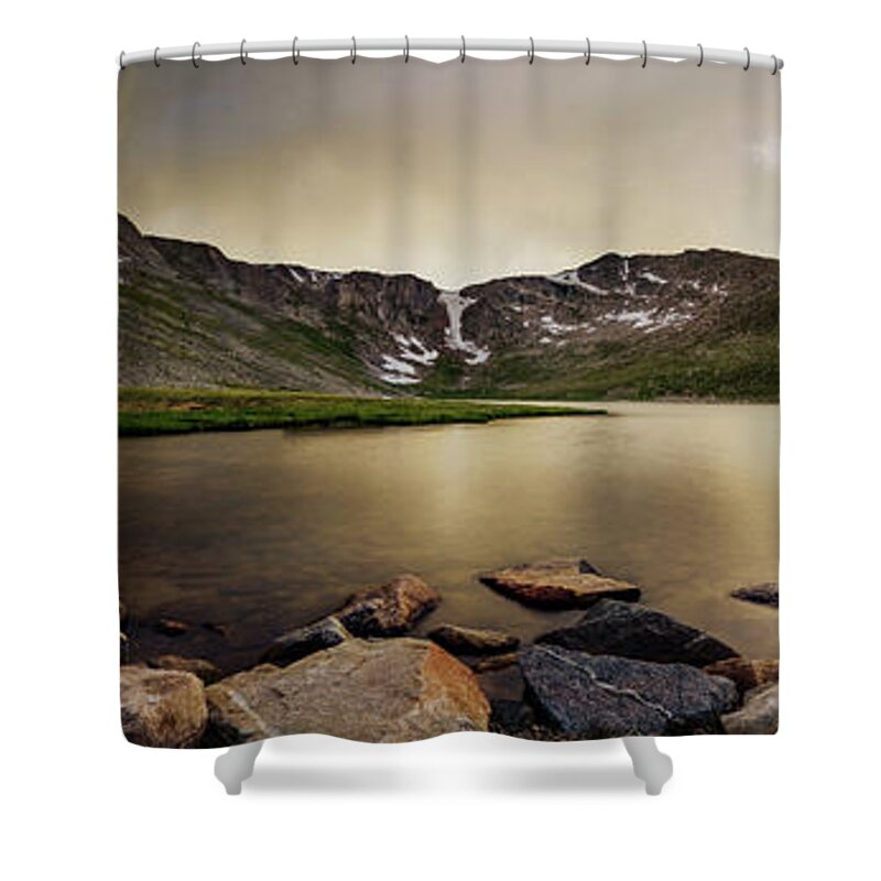 American West Shower Curtain featuring the photograph Mt. Evans Summit Lake by Chris Bordeleau