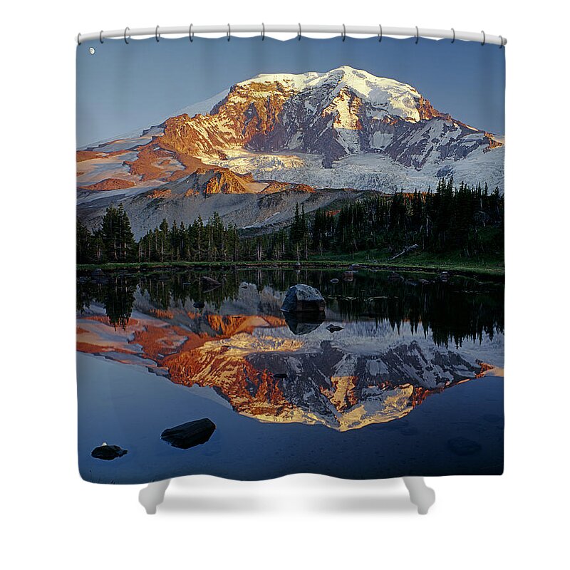 Mt. Rainier National Park Shower Curtain featuring the photograph 2M4857-H-Mt. Rainier Reflect by Ed Cooper Photography