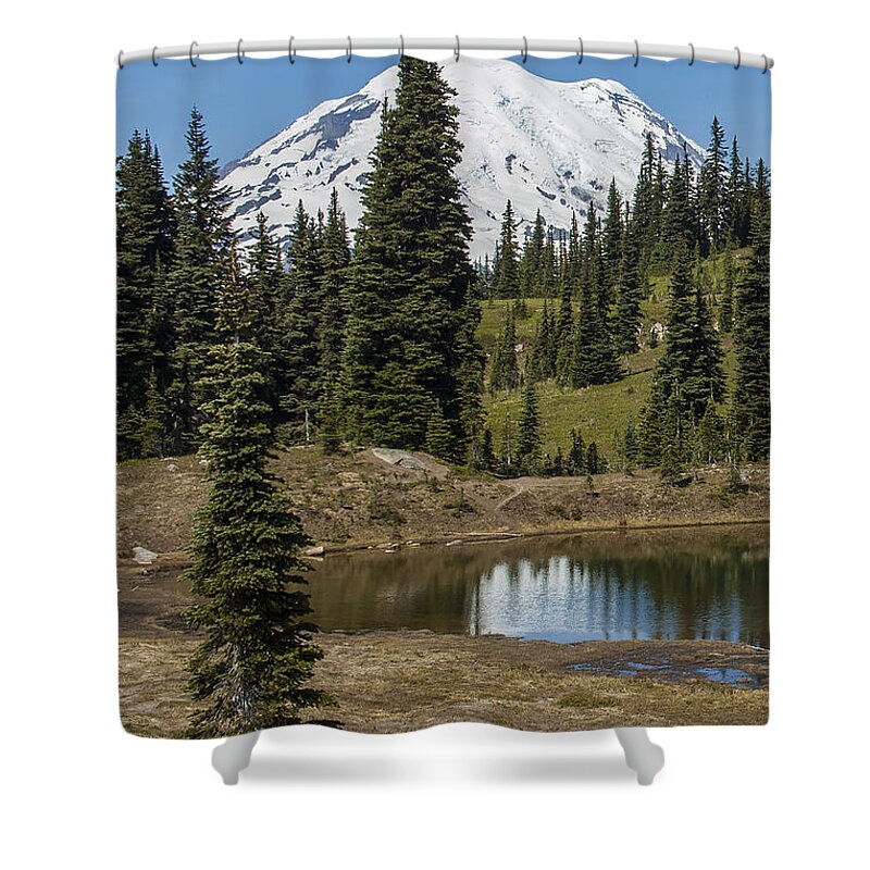  Shower Curtain featuring the photograph Mt Rainier Reflection portrait by Chuck Flewelling