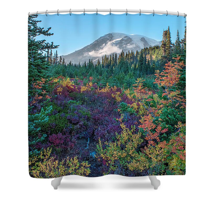 Mt Rainier Shower Curtain featuring the photograph Mt Rainier with Autumn colors by Harold Coleman