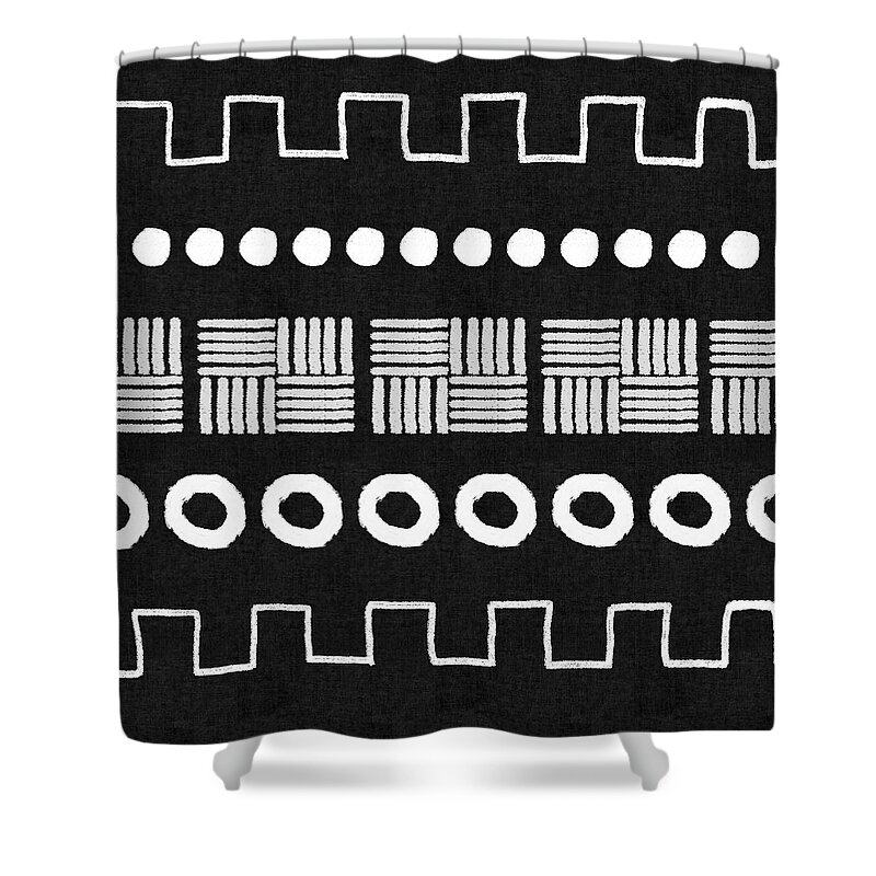 Black Shower Curtain featuring the mixed media Mud Cloth 4- Art by Linda Woods by Linda Woods