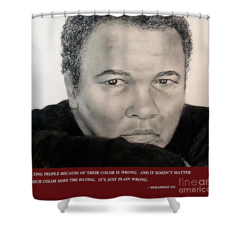 Muhammad Ali Shower Curtain featuring the drawing Muhammad Ali on Hating by Jim Fitzpatrick
