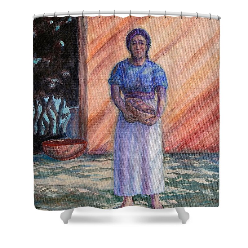 Acrylic Shower Curtain featuring the painting Mujer en las Sombras - Woman in the Shadows by Michele Myers