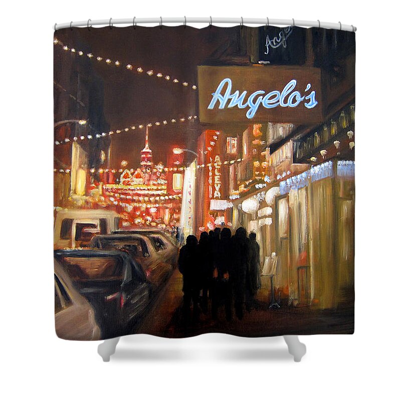 Little Italy Nyc Shower Curtain featuring the painting Mulberry St. NYC by Leonardo Ruggieri