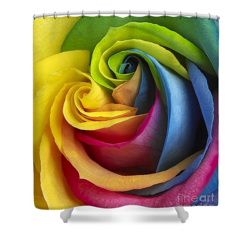 Rainbow Rose Shower Curtain featuring the photograph Rainbow Rose by Tony Cordoza