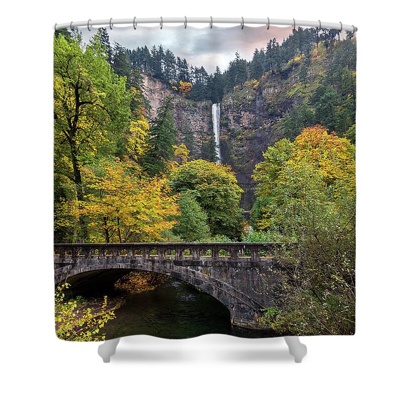 Multnomah Falls Shower Curtain featuring the photograph Multnomah Falls along Old Columbia Highway by David Gn