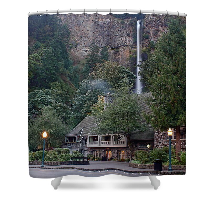 Multnomah Falls Shower Curtain featuring the photograph Multnomah Falls Lodge Morning by Todd Kreuter