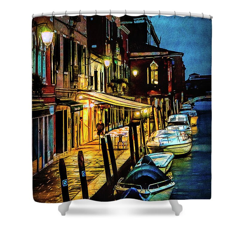 Murano Shower Curtain featuring the photograph Murano at night. by Brian Tarr