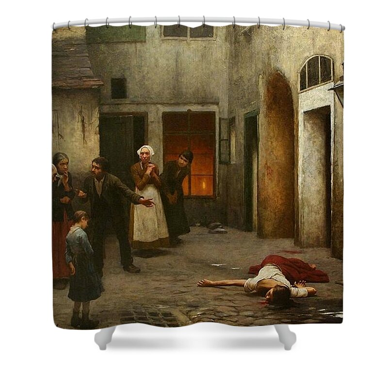 Jakub Schikaneder Shower Curtain featuring the painting Murder In The House by MotionAge Designs