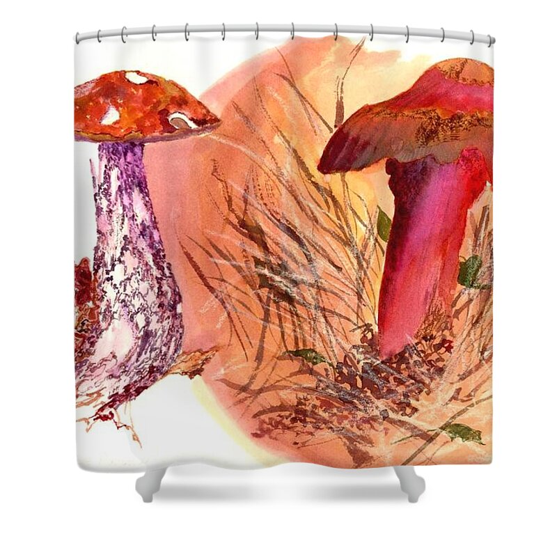 Mushrooms Shower Curtain featuring the painting Mushroom Family by Debbie Lewis