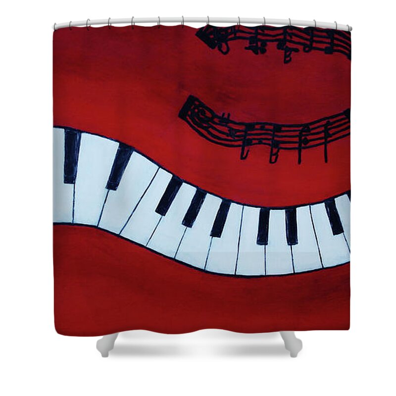 Abstract-painting-mixed-media Abstract Shower Curtain featuring the painting Music Is In My Soul by Catalina Walker