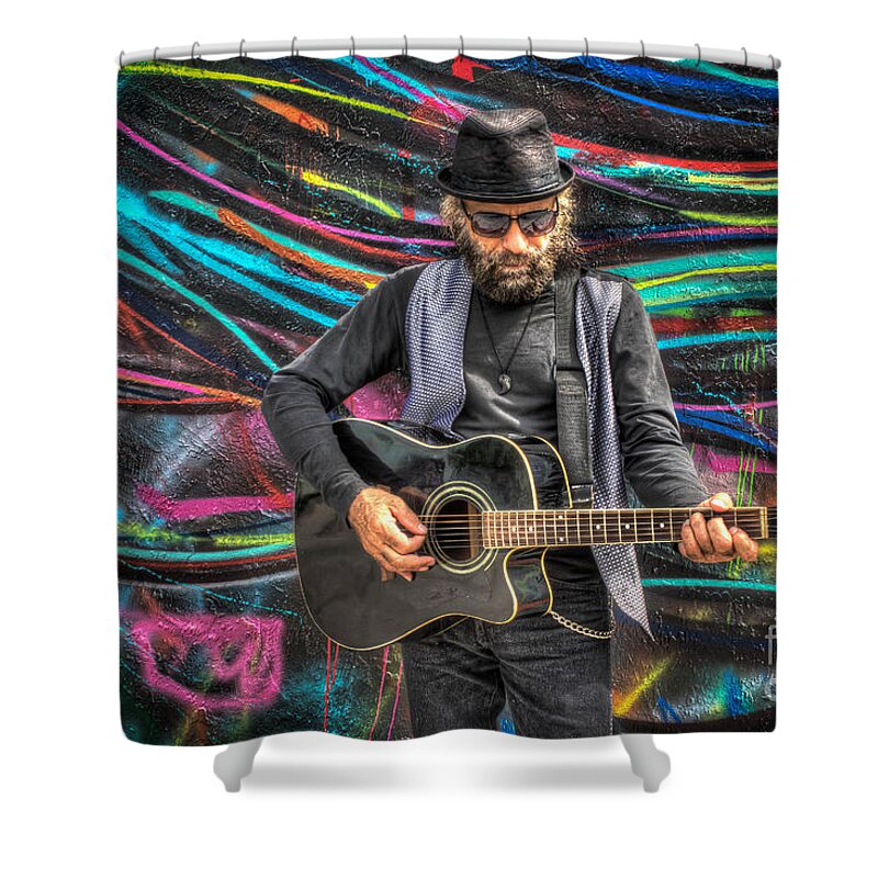 Guitar Shower Curtain featuring the photograph Music on Wynwood Walls by George Kenhan