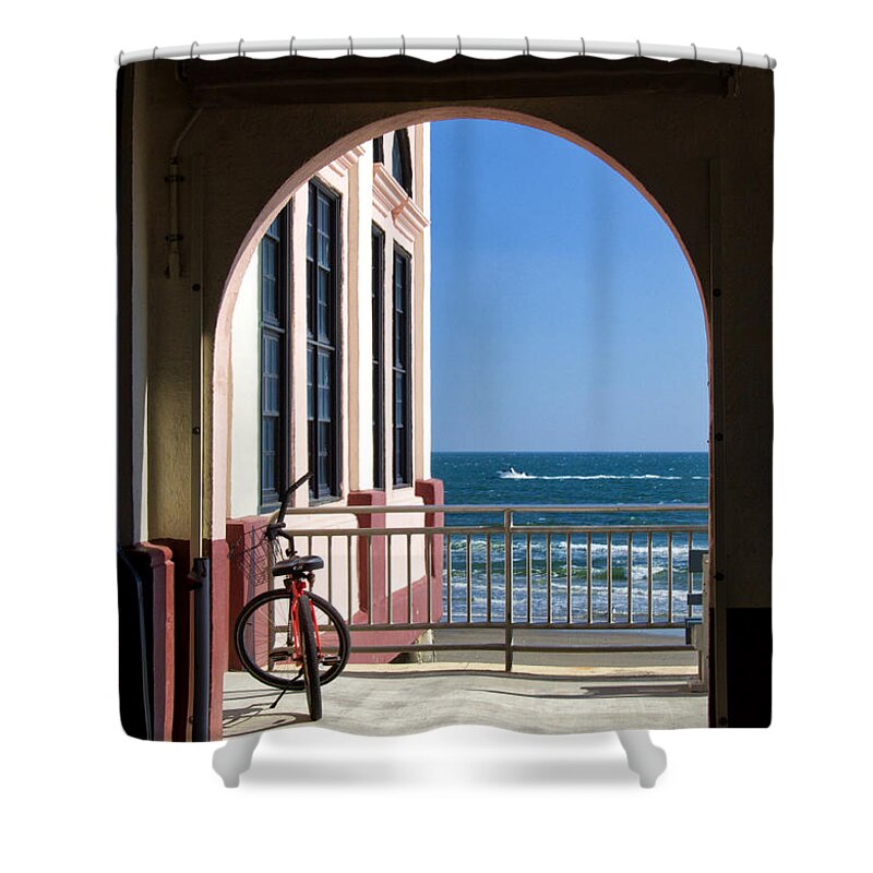 Music Pier Doorway View Shower Curtain featuring the photograph Music Pier Doorway View by Carolyn Derstine