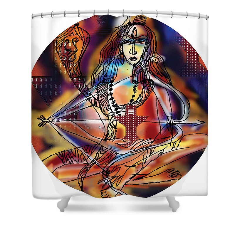 Music Shower Curtain featuring the painting Music Shiva by Guruji Aruneshvar Paris Art Curator Katrin Suter