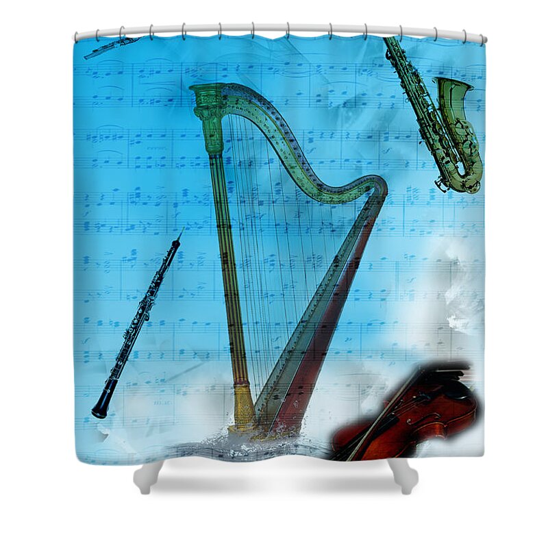 Digital Design Shower Curtain featuring the digital art Musical Instruments by Angel Jesus De la Fuente