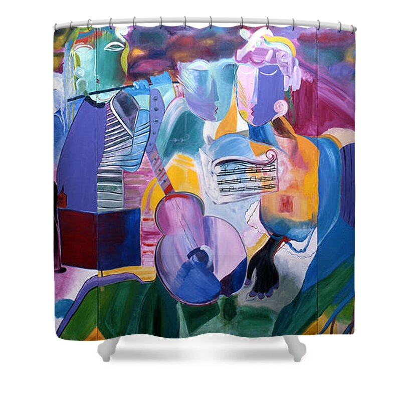 Acrylic Shower Curtain featuring the painting Musicians by Sima Amid Wewetzer