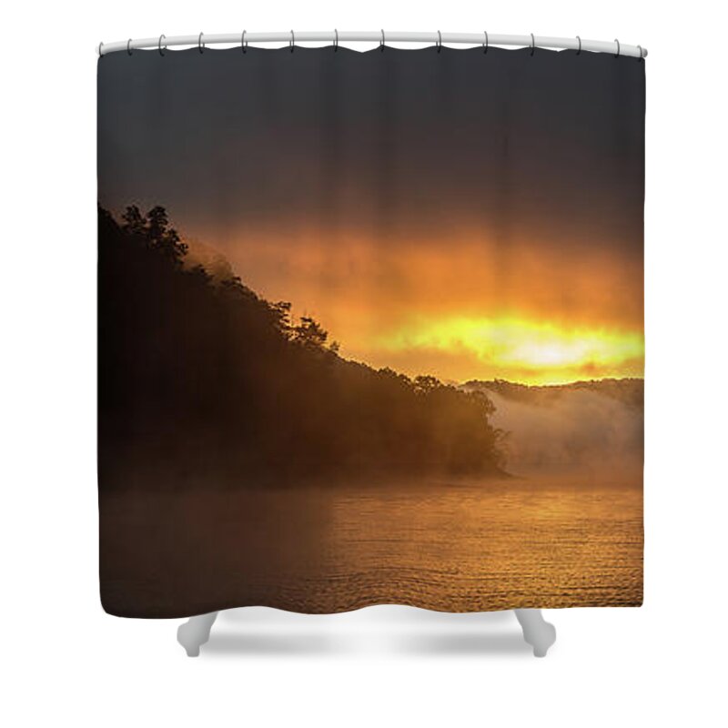 Cave Run Lake Shower Curtain featuring the photograph Muskie Bend Sunrise by Randall Evans