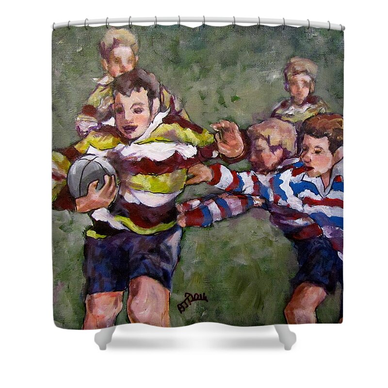 Soccer Shower Curtain featuring the painting My Ball by Barbara O'Toole