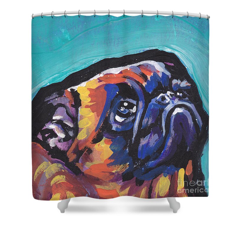 Brussels Griffon Shower Curtain featuring the painting My eyes Adore you by Lea S