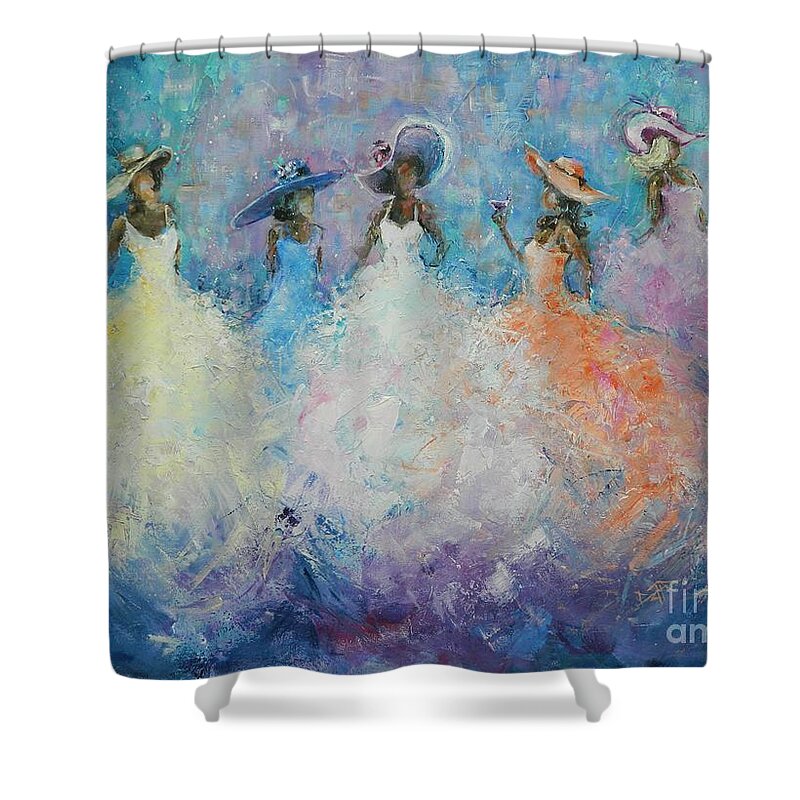 Ladies Shower Curtain featuring the painting My Fair Ladies by Dan Campbell