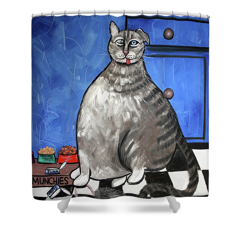  Abstract Shower Curtain featuring the painting My Fat Cat On Medical Catnip by Anthony Falbo