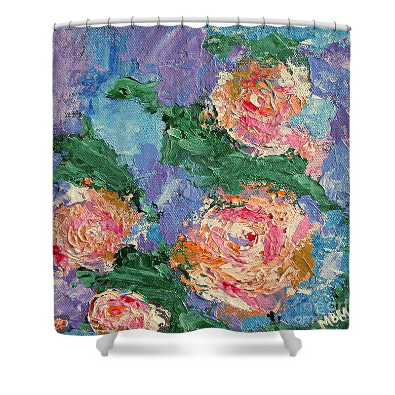 Roses Shower Curtain featuring the painting My Father's Roses by Mary Mirabal