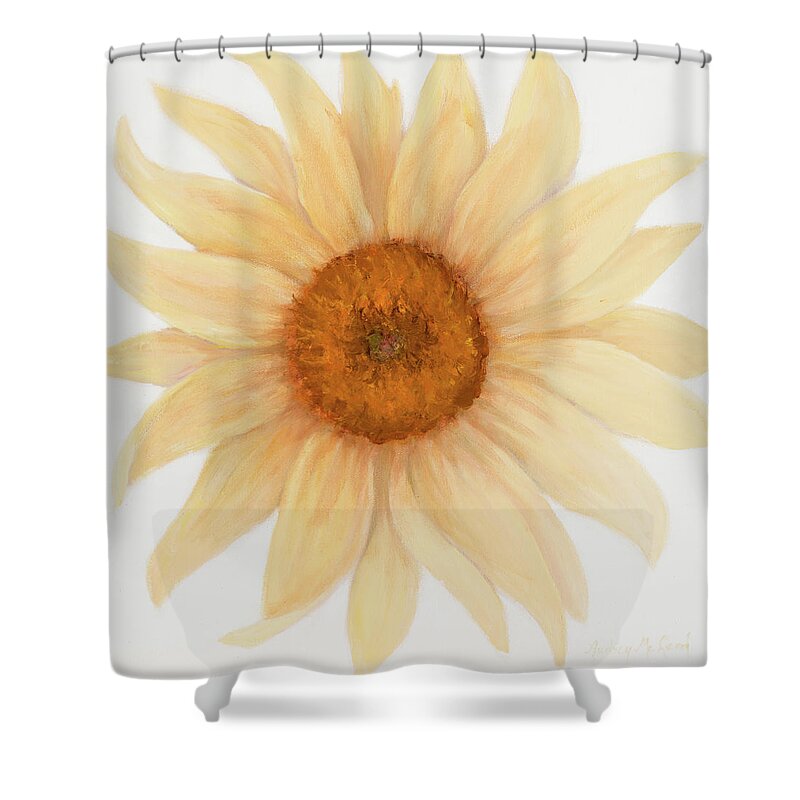  Sunflower Shower Curtain featuring the painting My Favorite Flower by Audrey McLeod