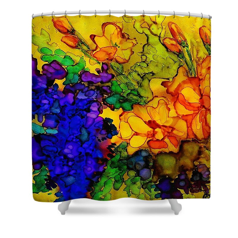 Flowers Shower Curtain featuring the painting My Flower Box - 249 by Catherine Van Der Woerd