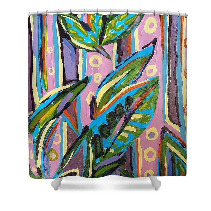 Matisse Shower Curtain featuring the painting My Forgotten Plant by Catherine Gruetzke-Blais