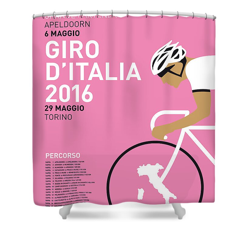 2016 Shower Curtain featuring the digital art My Giro Ditalia Minimal Poster 2016 by Chungkong Art