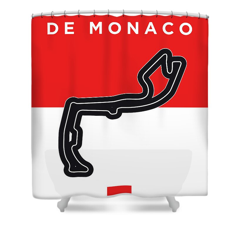 De Shower Curtain featuring the digital art My Grand Prix De Monaco Minimal Poster by Chungkong Art