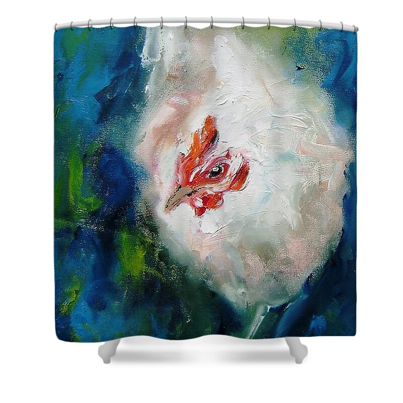 Chicken Shower Curtain featuring the painting Paintings Of Chickens #1 by Mary Cahalan Lee - aka PIXI