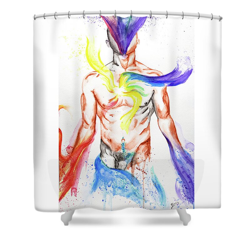 Portrait Shower Curtain featuring the painting My Love by Carlos Flores