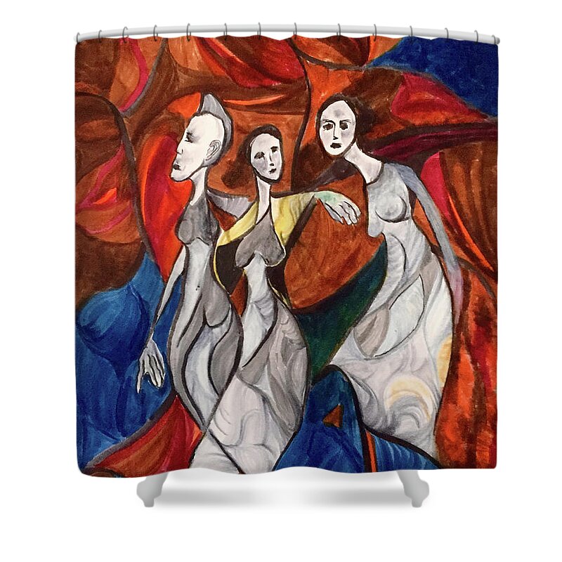 Contemporary Shower Curtain featuring the drawing My Muses by Dennis Ellman