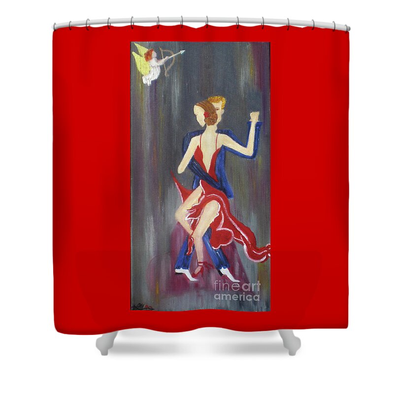 Cupid Shower Curtain featuring the painting My Secret Valentine by Artist Linda Marie