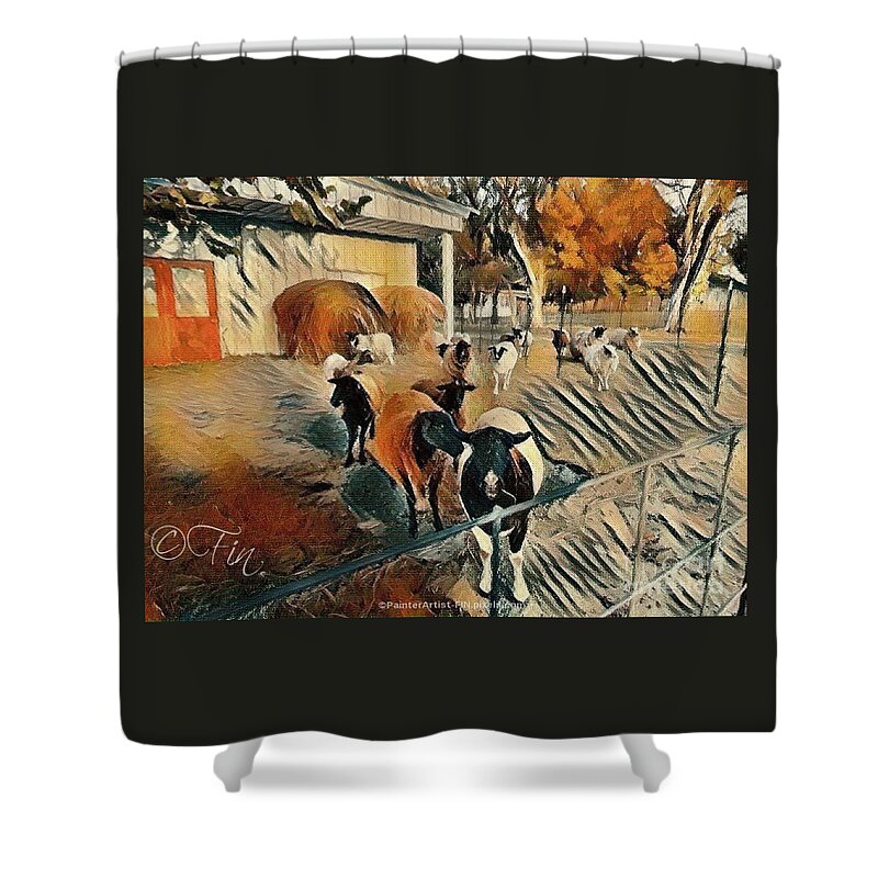 My Sheep Herd.i Love My Sheep .painterartistfins Sheep Shower Curtain featuring the painting MY SHEEP put a smile on my face, every morning by PainterArtist FIN