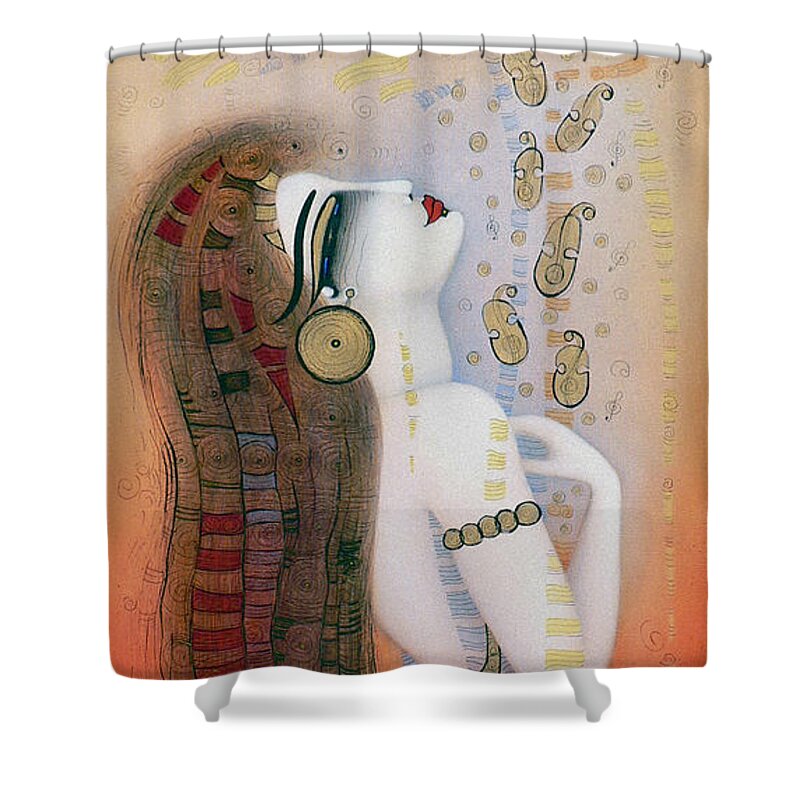 Red Shower Curtain featuring the painting My soul is a moan... by Albena Vatcheva