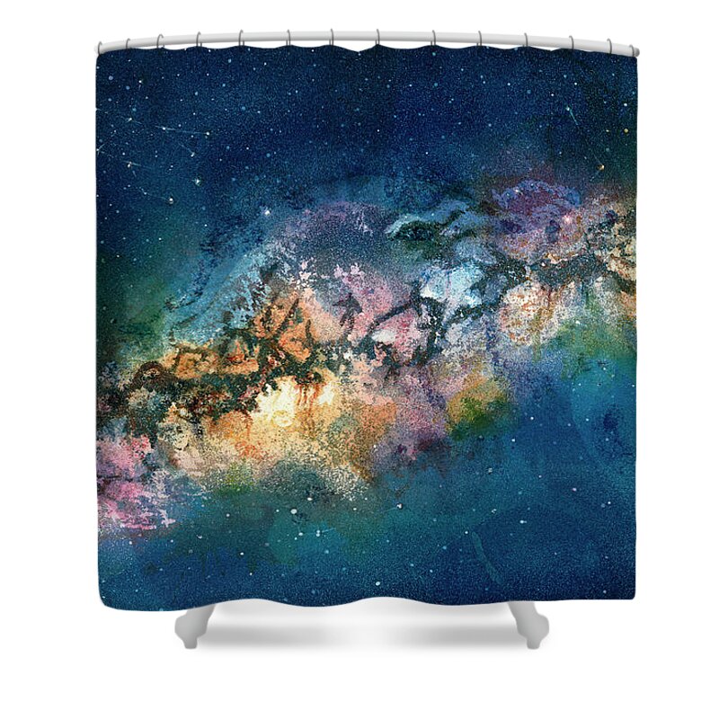 Galaxy Shower Curtain featuring the painting My Stars by Nancy Charbeneau