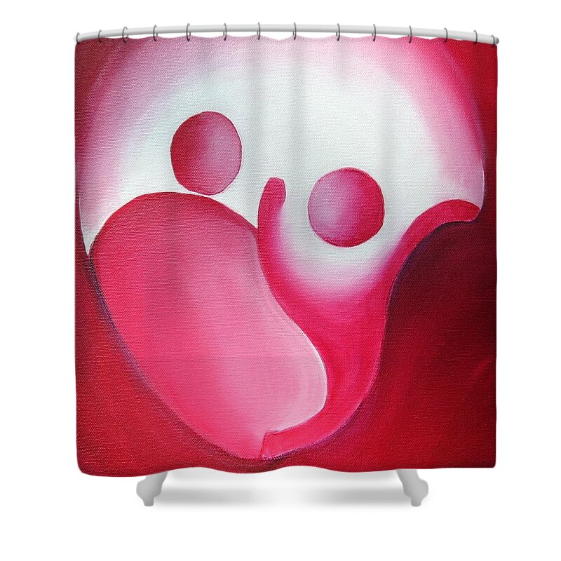 Red Shower Curtain featuring the painting My Father Taught Me... the world is full of possibilities by Jennifer Hannigan-Green
